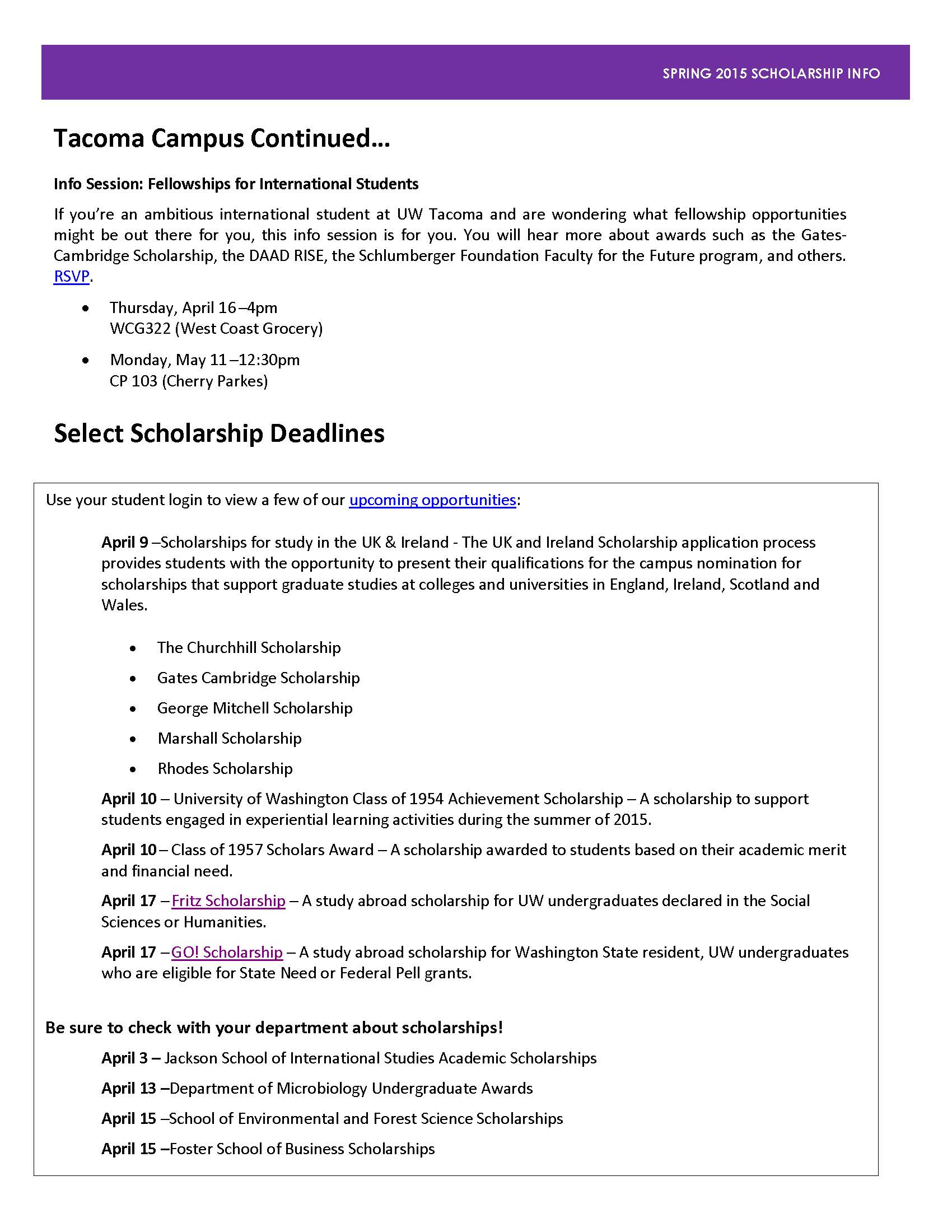 Scholarships with March 2015 deadlines